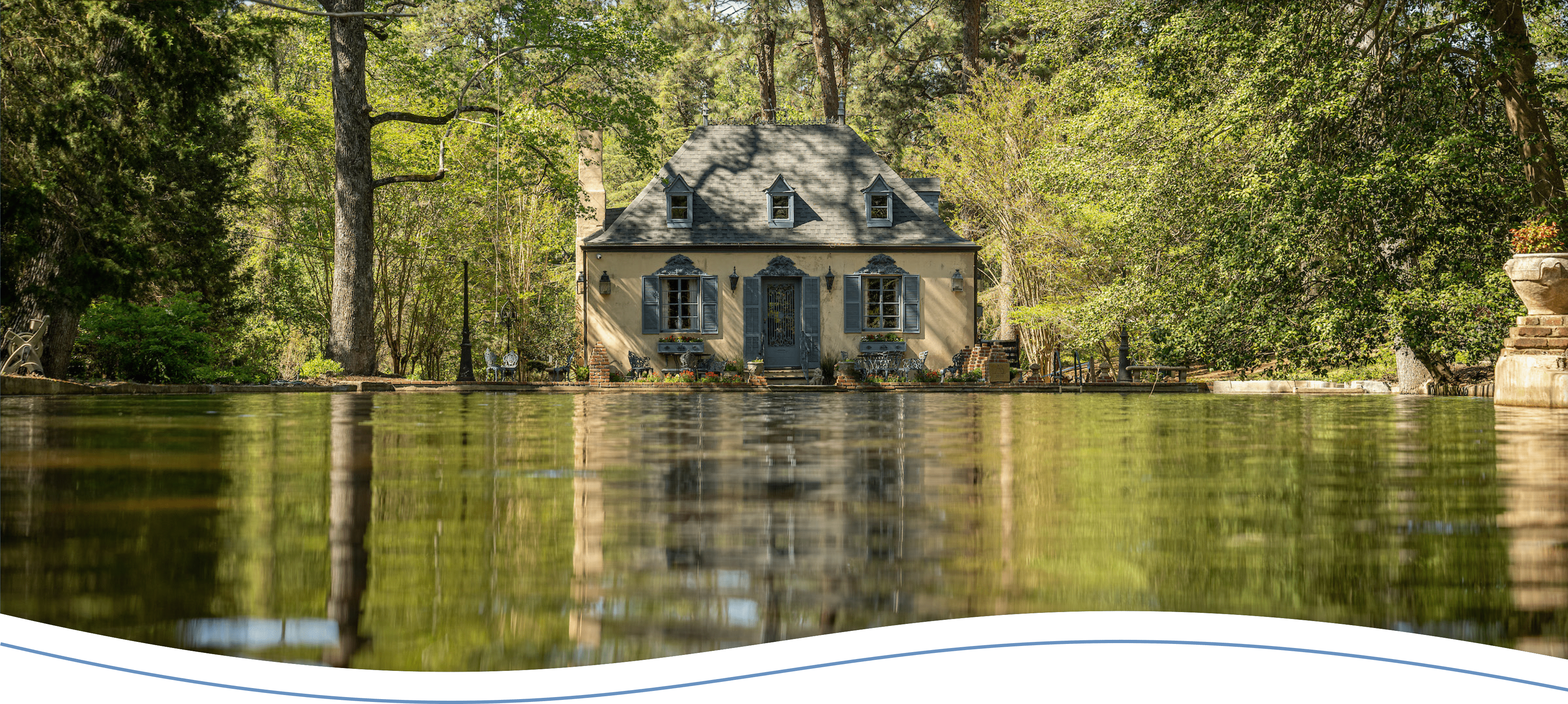 An old mansion by a lake